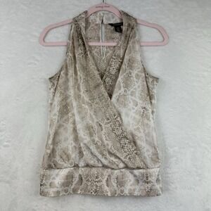 White House Black Market Women XS Ivory Wrap Sleeveless Top Snake Skin Pattern